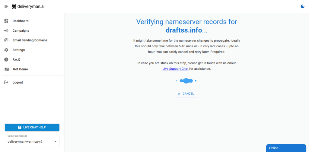 verify ns record propagation on deliverymanAI