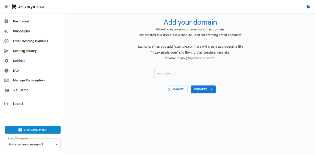 add your domain page