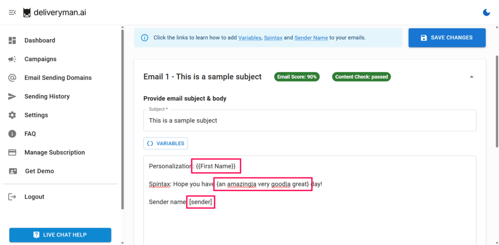 personalization, spintax, sender name